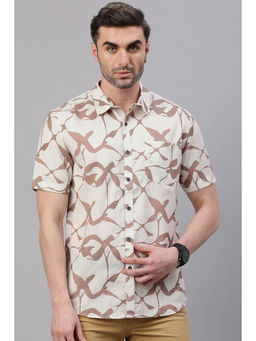 Classic Polo - Men Half Sleeve White & Light Brown Polo Neck Slim Fit All-Over Print Shirt