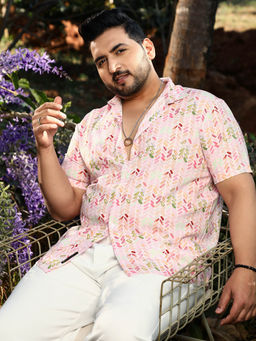 Instafab Plus - Men Rose Pink Leaf Strokes Shirt