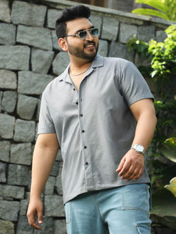 Instafab Plus - Men Moon Grey Honeycomb Woven Shirt