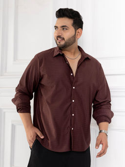 Instafab Plus - Men Chocolate Brown Textured Honeycomb Shirt