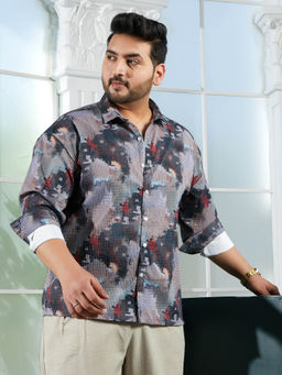 Instafab Plus - Men Charcoal Grey and Venetian Red Artistic-Blur Shirt