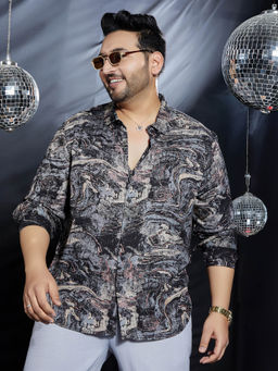 Instafab Plus - Men Charcoal Black Futuristic-Fluid Shirt