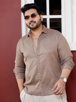 Instafab Plus - Men Sand Beige Shard-Tactile Shirt