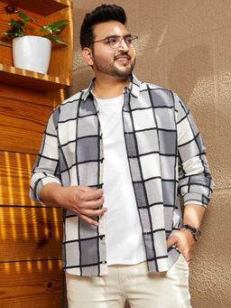 Instafab Plus - Men Smoke Grey Outlined-Buffalo Regular Shirt