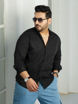 Instafab Plus - Men Onyx Black Abstract-Edge Shirt