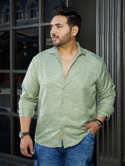 Instafab Plus - Men Mint Green Abstract-Edge Shirt