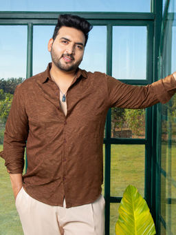 Instafab Plus - Men Camel Brown Abstract-Edge Shirt