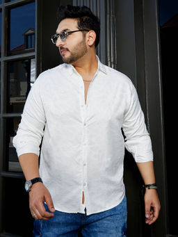 Instafab Plus - Men Daisy White Abstract-Edge Shirt