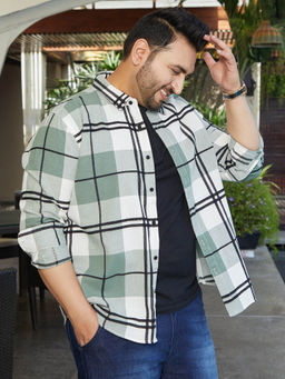Instafab Plus - Men Sage Green Overlap Buffalo Shirt