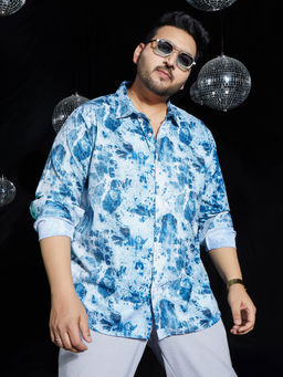 Instafab Plus - Men Indigo Blue Striated-Contrast Regular Shirt