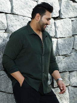 Instafab Plus - Men Emerald Green Tartan-Tactile Shirt