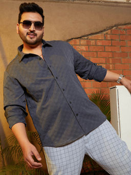 Instafab Plus - Men Charcoal Grey Brick-Tactile Shirt