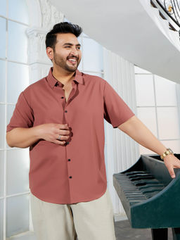 Instafab Plus - Men Sienna Brown Seamless Ribbed Shirt