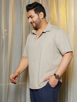 Instafab Plus - Men Khaki Beige Seamless Solid Shirt