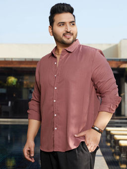 Instafab Plus - Men Wine Red Textured Button Shirt