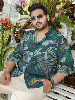 Instafab Plus - Men Jungle Green Palm Spring Shirt