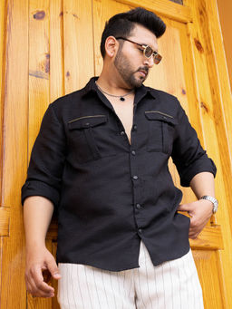 Instafab Plus - Men Onyx Black Tactile-Utility Relaxed Shirt