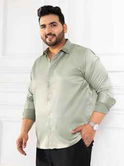 Instafab Plus - Men Sage Green Solid Satin Shirt