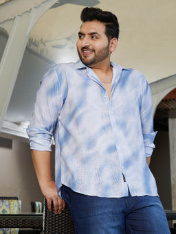 Instafab Plus - Men Admiral Blue Dunes-Tactile Regular Shirt