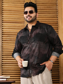 Instafab Plus - Men Midnight Black and Mocha Brown Meshura Regular Shirt