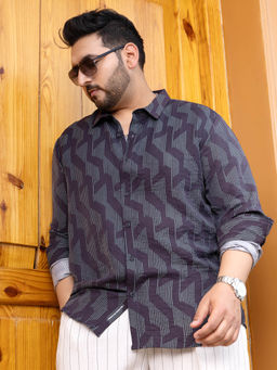 Instafab Plus - Men Prussian Blue Pinstriped-Track Regular Shirt