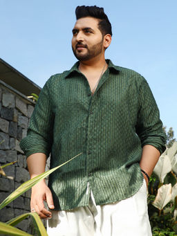 Instafab Plus - Men Jungle Green Vines-Edge Shirt
