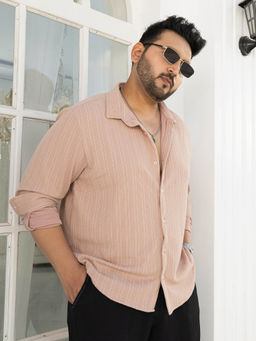 Instafab Plus - Men Saltbox Beige Ribbed-Rope Tactile Shirt