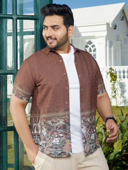 Instafab Plus - Men Chocolate Brown Folk Ombre-Tactile Shirt