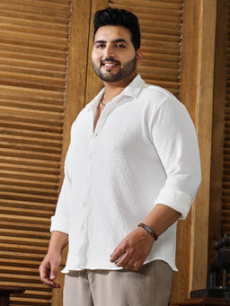 Instafab Plus - Men Chalk White Weave-Tactile Shirt