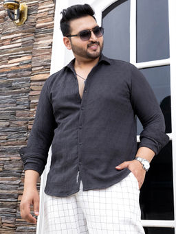 Instafab Plus - Men Charcoal Grey Warpwelt-Tactile Shirt