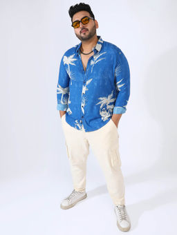 Instafab Plus - Men Ecoliva Cobalt Blue Palm Tree Shirt