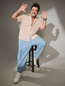 Instafab Plus - Men Tan Brown Washed Flowers Shirt