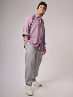 Instafab Plus - Men Lavender Stripe-Creased Shirt