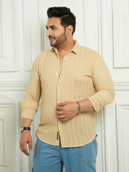 Instafab Plus - Men Yellow Ochre Wicker-Tactile Shirt