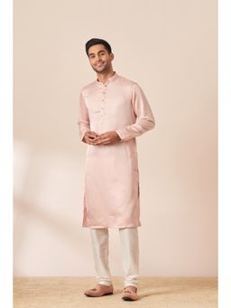 Manyavar - Pink Satin Solid Kurta with Pencil Pyjama (Set of 2)