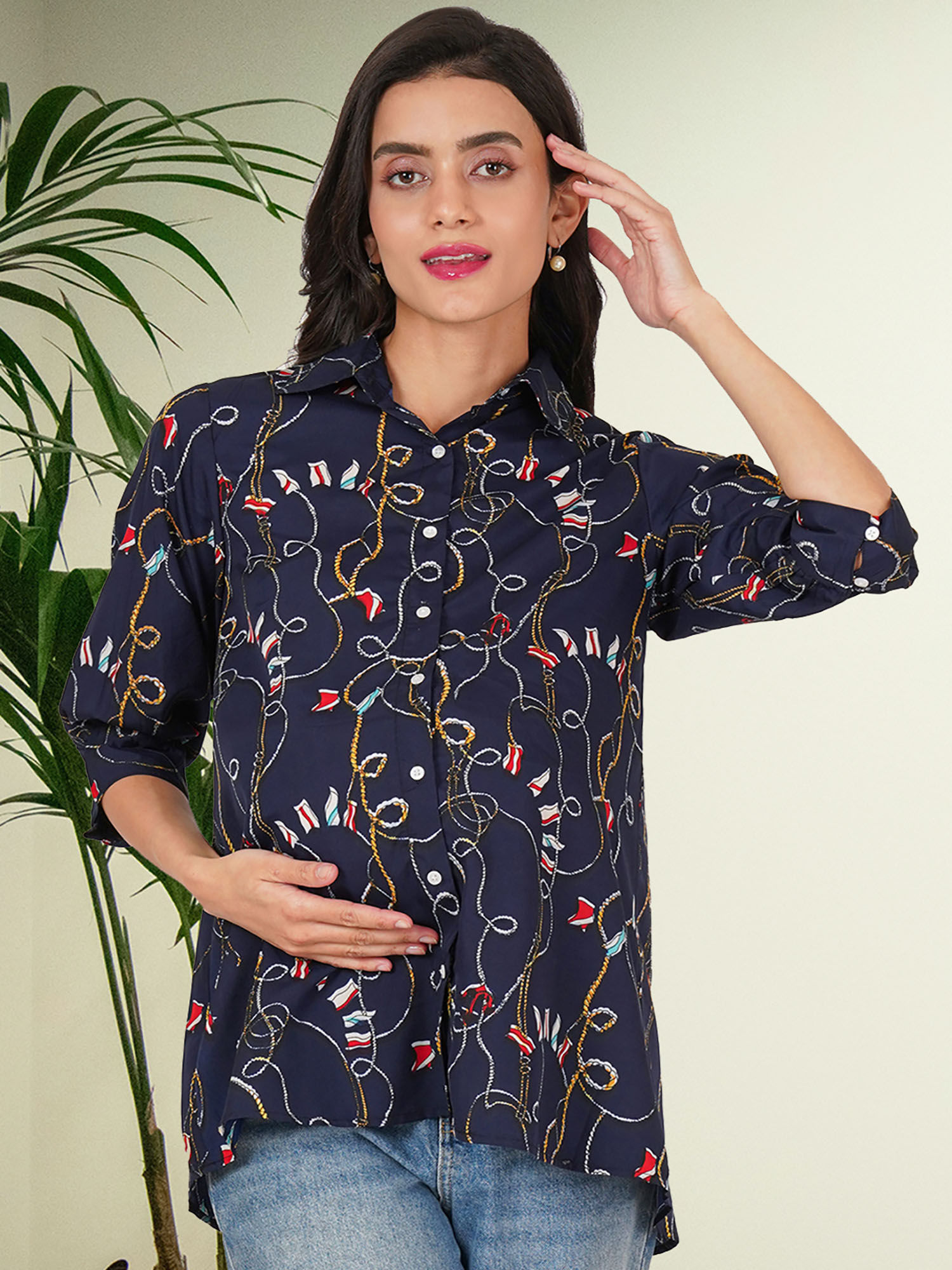 angloindu Navy Blue Printed Maternity Shirt-picture-35