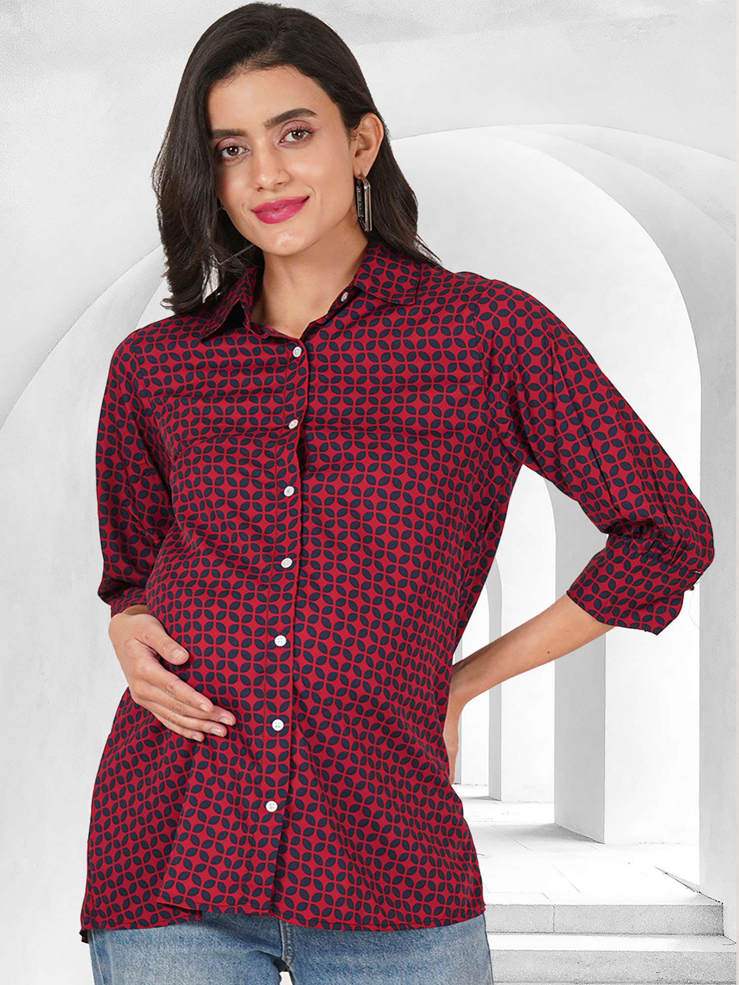 angloindu Wine Printed Maternity Shirt-picture-34