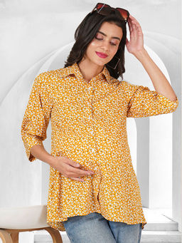 Angloindu - Yellow Printed Maternity Shirt