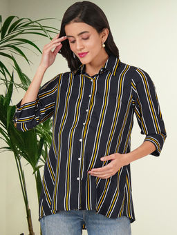 Angloindu - Navy Blue Striped Maternity Shirt