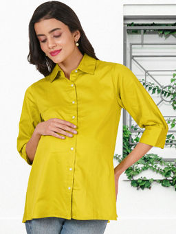 Angloindu - Yellow Solid Maternity Shirt