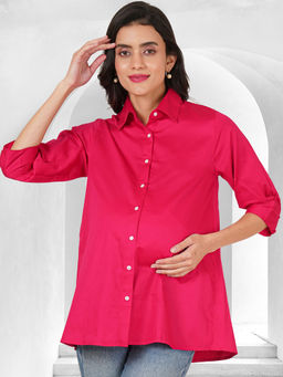 Angloindu - Hot Pink Solid Maternity Shirt
