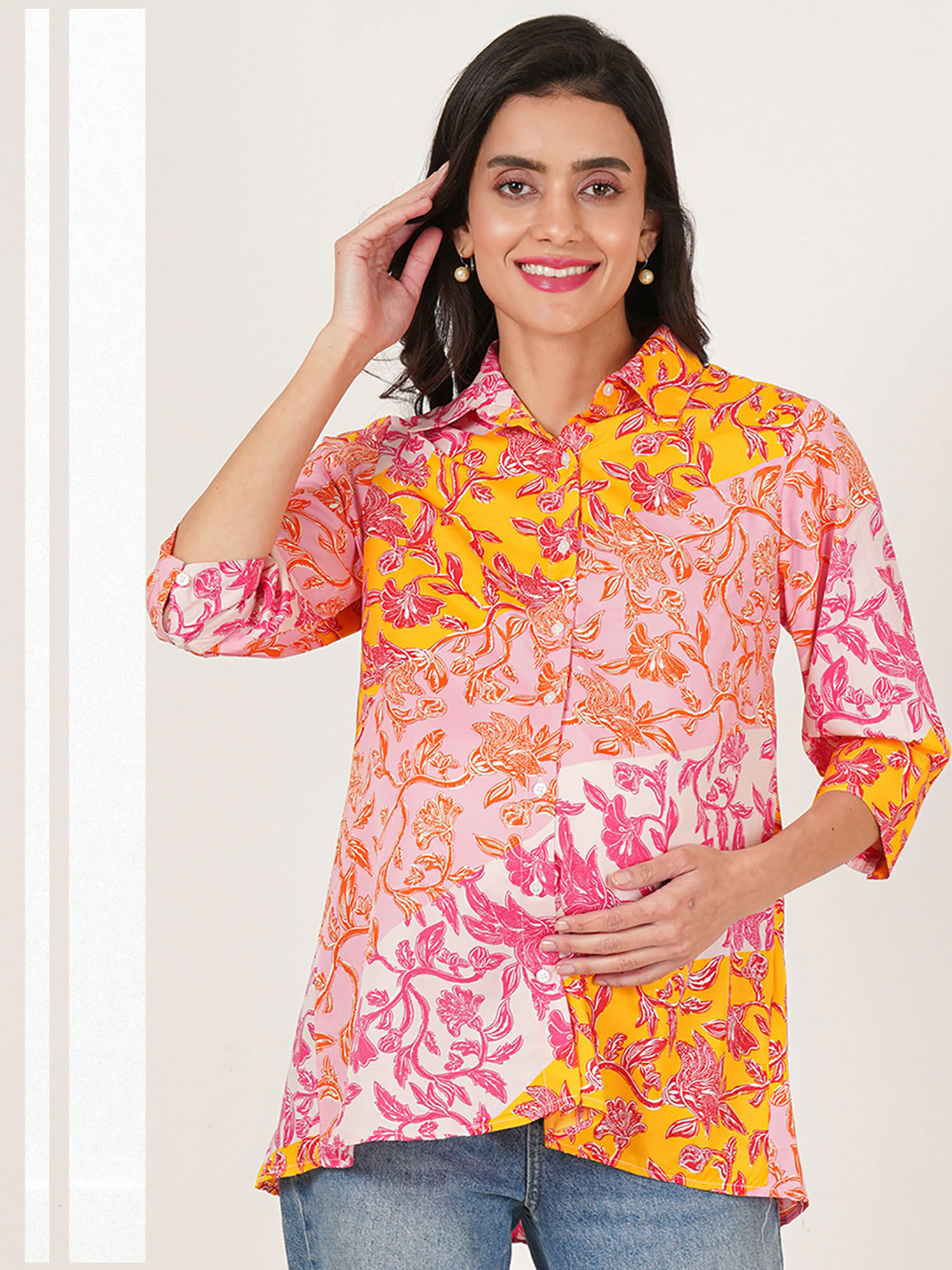 angloindu Multi-Color Floral Printed Maternity Shirt-picture-16