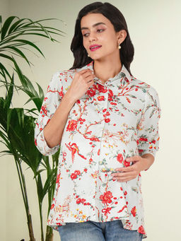 Angloindu - Sea Green Floral Printed Maternity Shirt