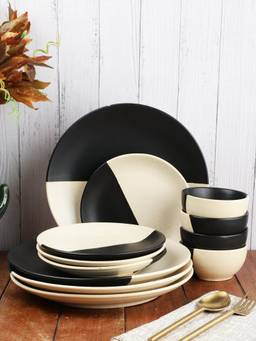 Miah Decor - Handcrafted The Raat Din Collection- Stoneware Dinner Set -Pack of 12