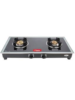 Khaitan - 2 Burner Royal Black Toughened Glass Gas Stove, 3 Year Warranty (ISI Marked)