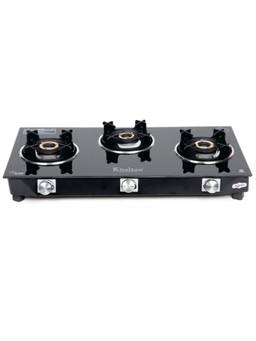 Khaitan - 3 Burner Active Royal Black Toughened Glass Gas Stove ISI Marked