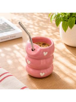 Nilaya Decor - Sweetheart bubble sipper Pink (cum tumbler) with straw