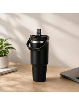 nestcase - Stainless Steel Tumbler with Lid and Straw - 900 ml, Black