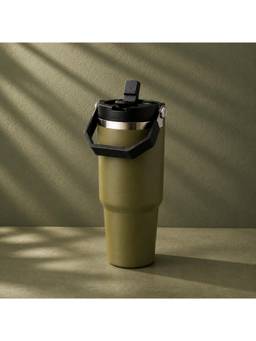 nestcase - Stainless Steel Tumbler with Lid and Straw - 900 ml, Olive Green