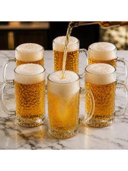 nestcase - Hammered Glass Beer Mug Pack of 6 - 480 ml